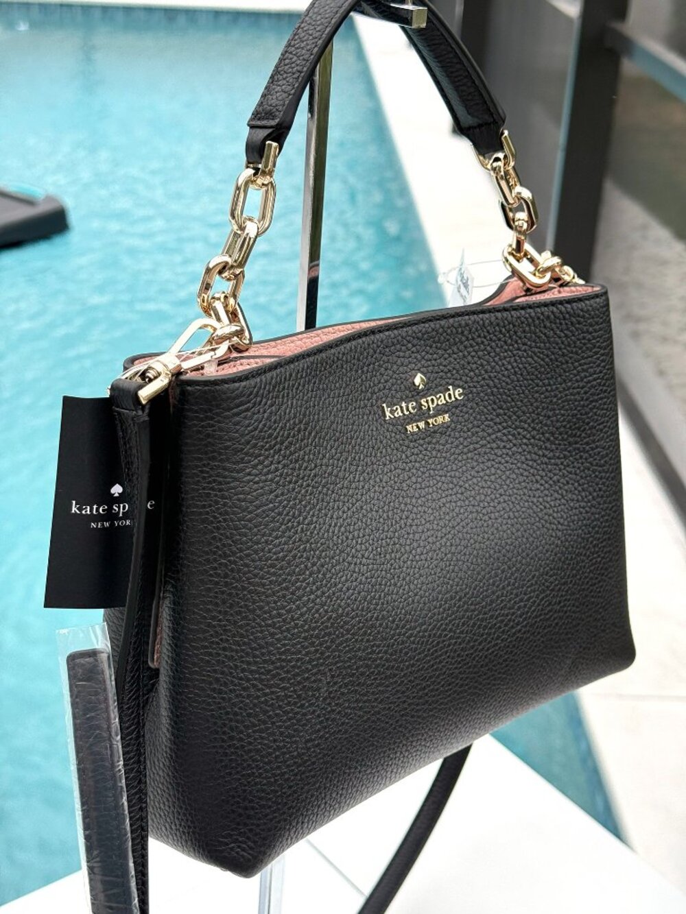 NWT Kate Spade Aubrey Chain Top Handle Satchel Bag Crossbody Purse Black LOVE!